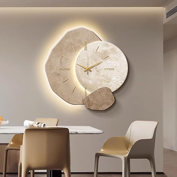 Creative Hanging Clock with Led Light, Irregular Creative Decorative Clock, Imitation 3D Wall Art Decor, Simple Art Decorative for Home Restaurant Hotel (Beige, 23.6"23.6")