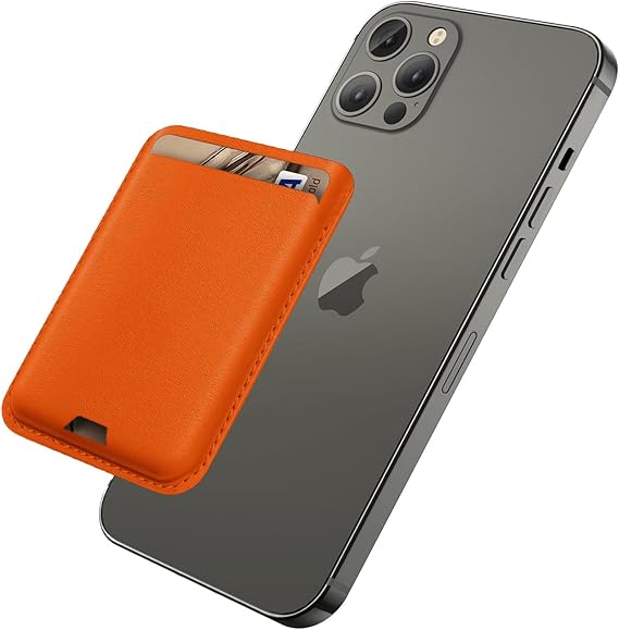 iLodn Magnetic Wallet Compatible with MagSafe for iPhone 17 16 15 14 13 12 Pro Max Air Plus Model, Mag 3 Safe Card Holder Stick on Accessories for Apple Cell Phone & Case, Orange
