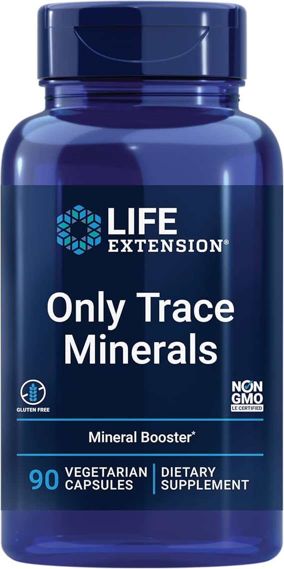 Life Extension Only Trace Minerals, a Daily dose of zinc, Chromium, Boron, Copper, Manganese, Vanadyl sulfate, Gluten-Free, Non-GMO, Vegetarian, 90 Capsules | Daily Dose of Zinc, Chromium, Boron, Copper, Manganese & Vanadyl Sulfate, Gluten-Free & Non-GMO, 90 Caps