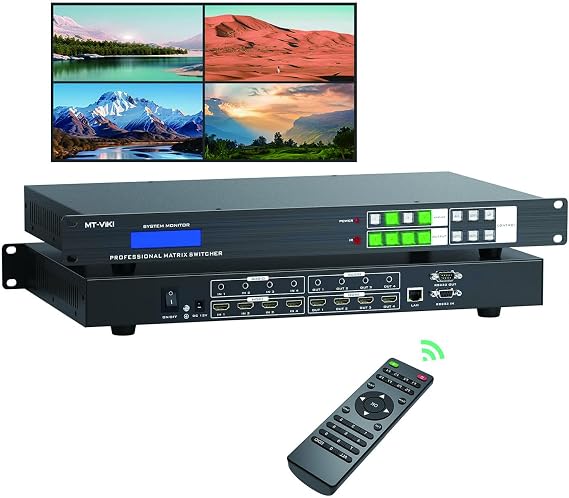MT-VIKI 4K@60Hz HDMI Matrix Switcher Splitter 4X4 w/Web GUI+Audio, HDMI 2.0, HDCP 2.2, 4:4:4, 18 Gbps, EDID, APP, RS232, LAN, Rack Mount Switcher (4 in 4 Out)