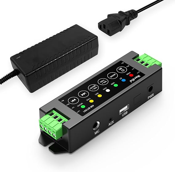 Herdio 4-Channel Amplifier Bluetooth 5.0 Amp Receiver 200W Power Output with 19V3A AC-DC Power Supply Wall Mounting,USB/MIC/AUX/TWS,for Home/Garage/Ceiling/Passive Speakers (40W Each Channel)