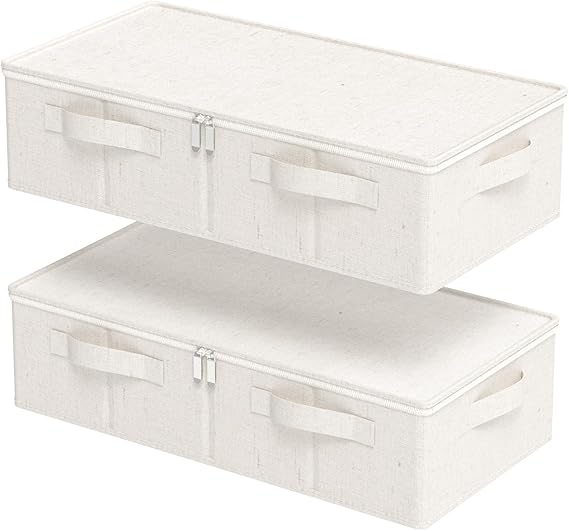 Underbed Storage Basket with PP Panel,60x30x15cm,Beige,2 Pack