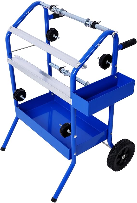 18 Inch Mobile Multi-Roll Masking Paper Machine with Storage Trays, Steel Frame Masking Paper Dispenser Cutter with Adjustable Alignment for Auto Painting Workshop, Blue (Blue)