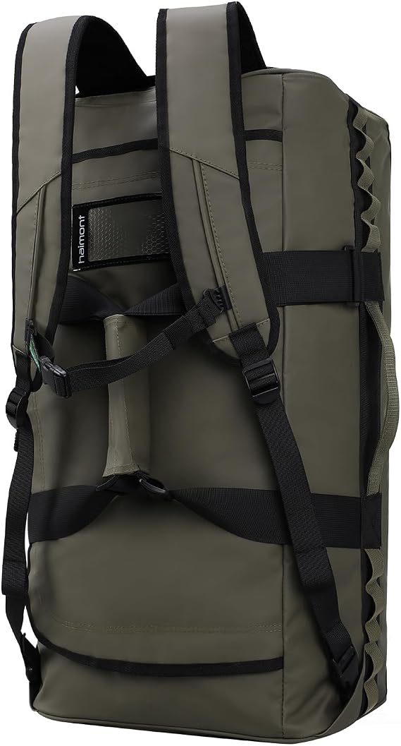 Haimont Heavy Duty Outdoor Gear Duffel Backpack, Green | 60/90L Sizes, Tarpaulin Build, D-Shaped Opening, Stowable Straps, Camp Storage