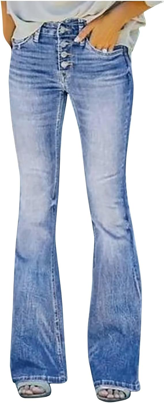 Bell Bottom Jeans for Women Vintage Stretchy Bootcut Wide Leg Low Rise Jean Distressed Wash Flare Ankle Denim Pants