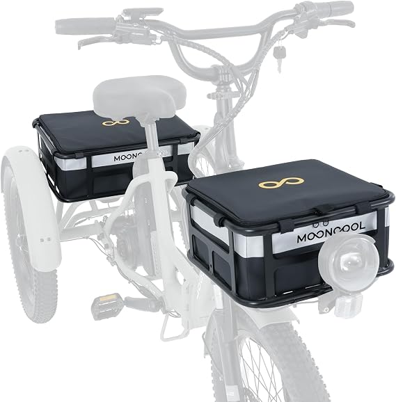 MOONCOOL Bike Bags for TK1 Tricycle, Waterproof 600D Etrike Basket Trunk Pannier Saddle Seat Storage Bag Carrier with Reflector