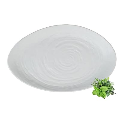 Steelite Creations Melamine Buffet Serving Platter, Heavy Use Unbreakable Commercial Foodservice Restaurant Grade, Scape Oval 15.7 by 9.5, Asymmetrical Textured Irregular Shaped Display Tray, White