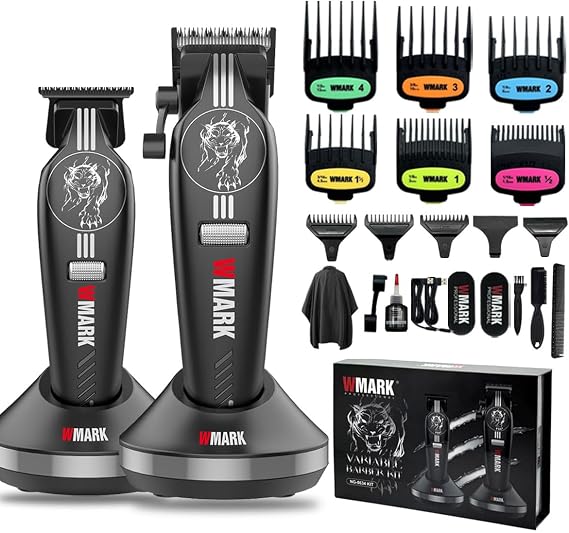 WMARK Hair Clippers for Men Professional Barber Clippers and Trimmers Set | Cordless Hair Cutting Kit with Stepless Speed Control, DLC Titanium Ceramic Fade Blades, USB-C/Stand Rechargeable NG-8634KIT