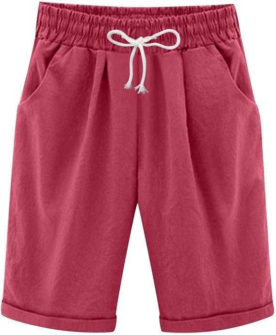 SHAOBGE Shorts for Women Trendy Summer 2024 Beach Drawstring Knee Length Shorts Loose Fit Resort Wear Fashion Clothes