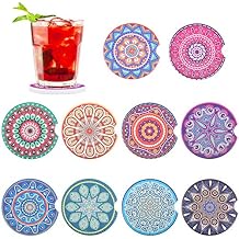 Car Coasters for Drinks Absorbent, 10 Pack 2.56in Car Coasters Absorbent Ceramic with A Finger Notch for Easy Removal, Car Cup Holder Coaster for Car, Cute Car Accessories for Women,Men