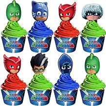 Treasures Gifted Officially Licensed PJ Masks Birthday Decorations - 24ct Cupcake Toppers & Wrappers - PJ Masks Birthday Party Supplies - Cake Decorations