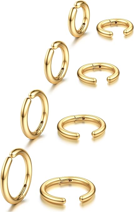 YADOCA 8 Pieces Clip On Earrings For Men Women Non-Piercing Fake Earrings Stainless Steel Clip On Hoop Earring Cool Earrings Ear Clips Set for Gifts