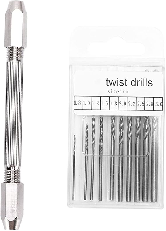 Double Hand Drill | Oxidation - Inhibiting Brass &amp; 2 Collet Design 0.5-3.2mm | Accurate Drill for Electronics/PCB/Jewelry | Ergonomic Handle with 10 Twist Bits