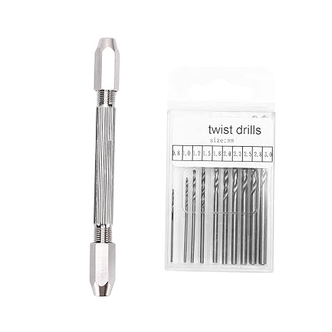Double Hand Drill Set | Oxidation - Inhibiting Brass Construction &amp; 2 Collet Design | Accurate Drill for Electronics/Jewelry/Model Making | 10 Twist Bits 0.8-3.0mm