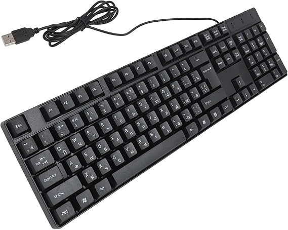 USB Wired Minority Language Keyboard (Russian, English), 104 Keys 1.5m Cable, Ergonomic Design Stable Performance, Plug and Play for Desktop and Laptop (Russian)
