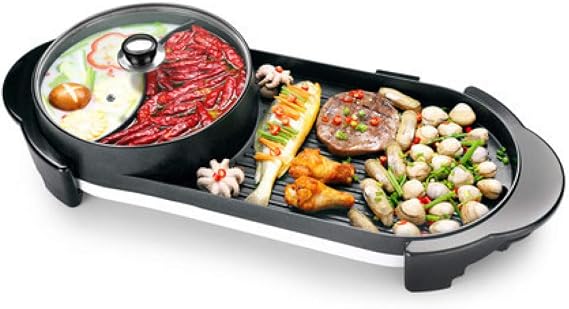 BBQ - The Electric Korean Barbecue Hot Pot Maifan Stone Multifunction and Hot Pot Table Grill and Fondue with Ceramic Coating 1500W [Energy Class A],YinandYanghotpot
