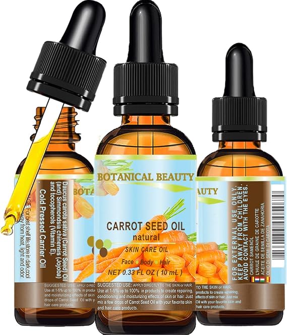 CARROT SEED OIL 100 % Natural Cold Pressed Carrier Oil. 0.33 Fl.oz.- 10 ml. Skin, Body, Hair and Lip Care. "One of the best oils to rejuvenate and regenerate skin tissues. by Botanical Beauty