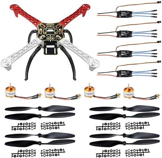 QWinOut F450-V2 450mm Drone Frame Kit with Landing Skid Gear + 4 Pcs A2212 1000KV Brushless Motor + 4 Pcs 30A RC 5V 3A BEC Brushless ESC + 4 Pairs 1045 CW CCW Plastic Propeller