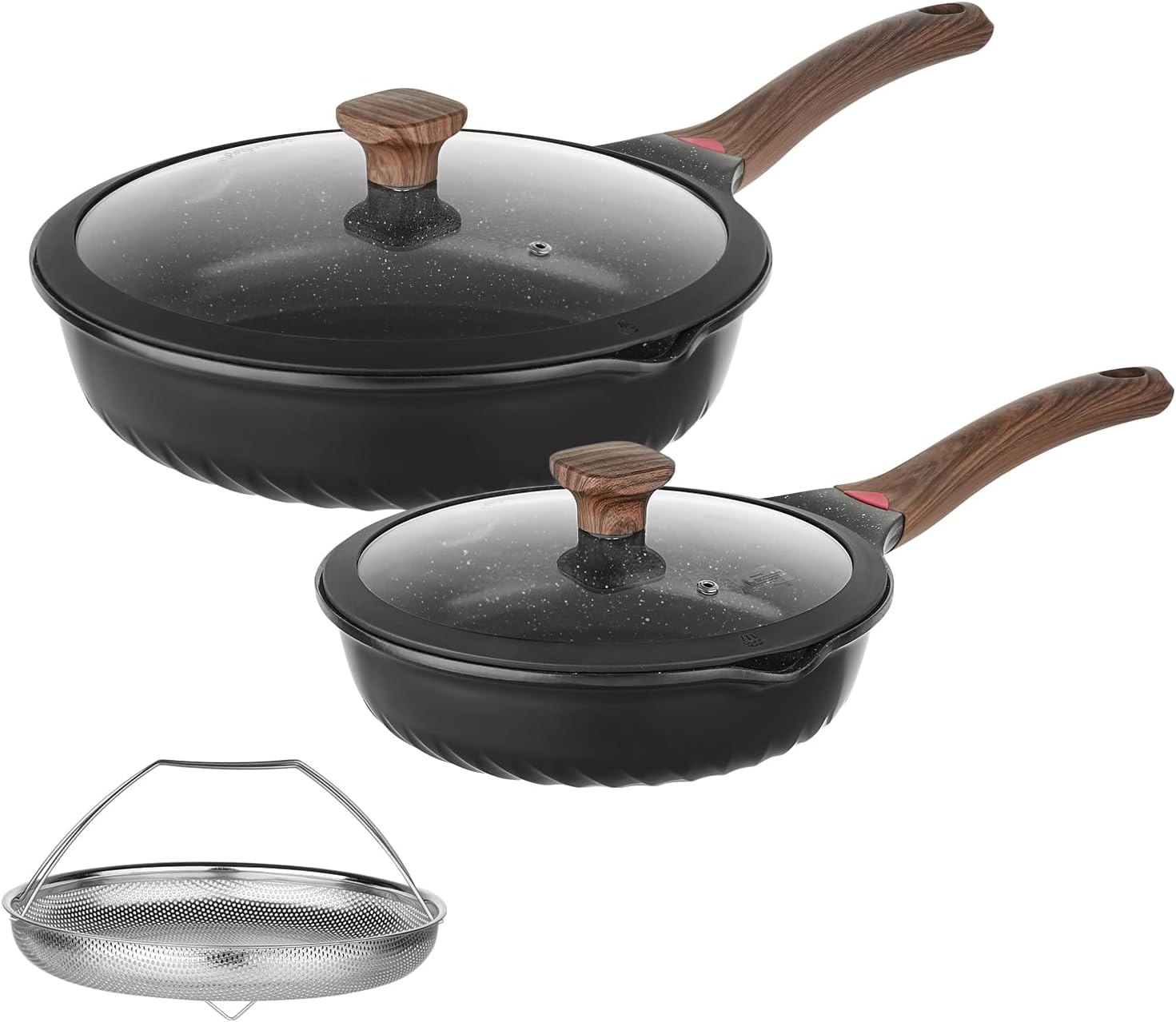 Vinchef Non Stick Frying Pans Set,10" &amp; 12" Ceramic Pan with Lid, Deep Frying Pan &amp; Saute Skillet, PFAS PFOA &amp; PTFE Free, Visual Heat Indicator, Induction Ready, Frying Pans Nonstick Skillet with Lid