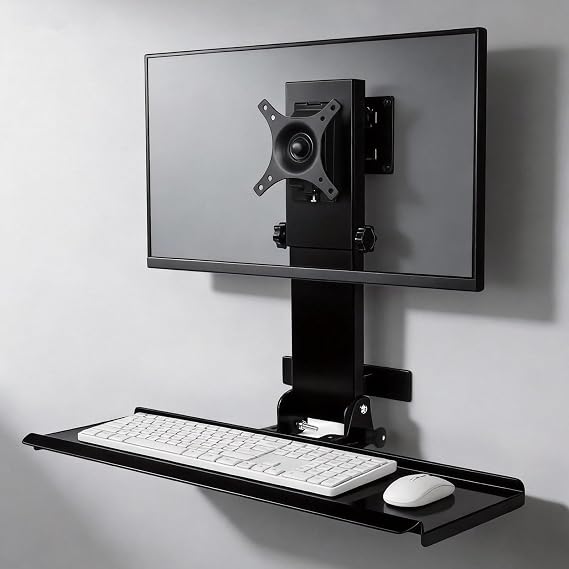 All-in-One Monitor Wall Mount with Keyboard Tray Set for Mac mini/Small PCs | Monitor and Keyboard Wall Mount Fits 17"-32" Screens VESA 75/100 | Foldable 26" Platform with Integrated Mouse Space
