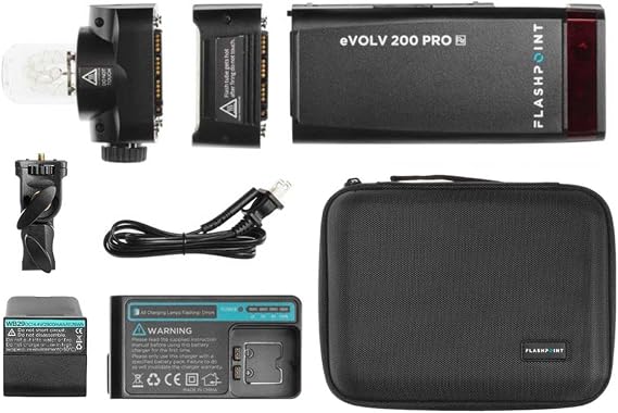 Flashpoint eVOLV 200 Pro TTL Pocket Flash Kit for Camera Strobe Light Photography, 200Ws, 1/8000 HSS, 500 Full Power Flashes, 0.01-1.8s Recycling w/2900mAh Battery, Bare Bulb/Speedlite Flash