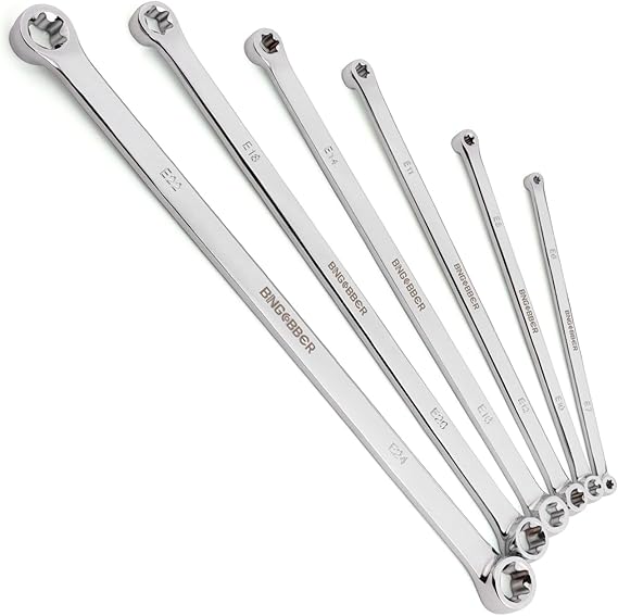 E-Torx Wrench Set 6PCS,Double Box End Wrench Set Extra Long E6-E24,CR-V Steel,Ideal for Car, Motorcycle, and Mechanical Maintenance