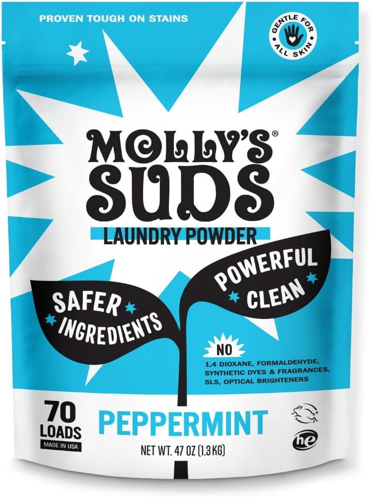 Molly's Suds Original Laundry Detergent Powder - Natural Washing Powder, Earth Derived Powder Detergent, Non-Liquid & Organic Washing Detergent, Sensitive Skin Laundry Detergent - 70 Loads, Peppermint