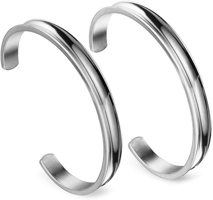 WUSUANED Hair Tie Bracelet Stainless Steel Grooved Cuff Bangle Gift for her