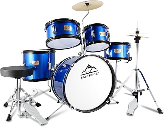 EASTROCK Drum Set, 5 Piece 16" Junior Drum Sets, Younth,Drummer, Beginner Drum Set for 7-12 Years Old with Throne,Cymbal,Pedal,Drumsticks(Blue)