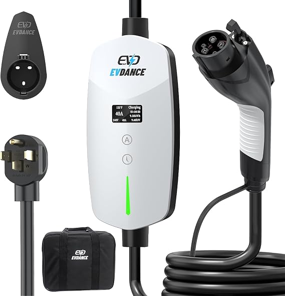 EVDANCE Level 2 EV Charger, 40A, 240V 9.6kW Portable Electric Vehicle Charging Station, NEMA 14-50 Plug, 25ft Cable, Adjustable Current & Timing Delay, J1772 Connector for BEVs/PHEVs