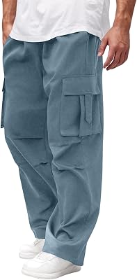 JWNYJFB Mens Wide Leg Cargo Pants High Waisted Drawtring Baggy Lightweight Hiking Work Pant Trousers with Multi Pockets