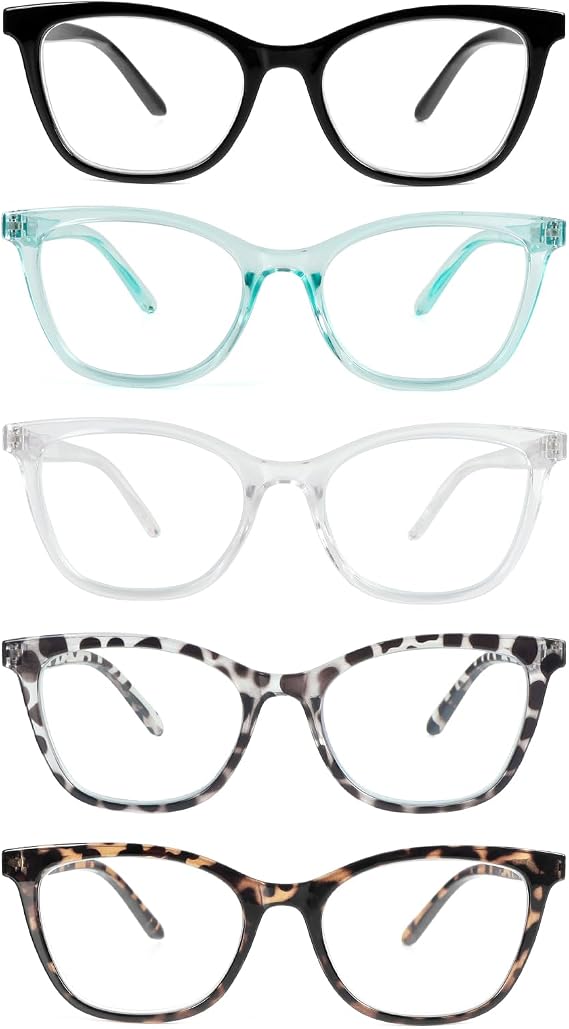 Reading Glasses 5 Pairs Square Readers for Men/Women Lightweight Blue Light Eyeglasses with Spring Hinge