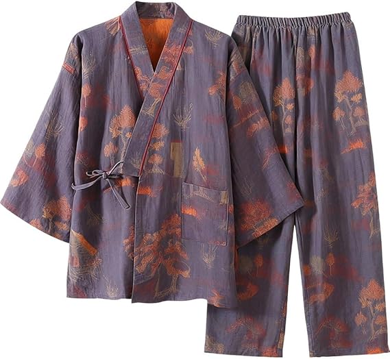 Japanese Pajama Set Traditional Kimono Suit Loose Casual Clothes for Women Men Hotel Home Spa Room and Sauna Wear