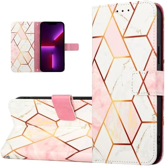 Oppo Reno 7 4G用ウォレットケース 女性用 マーブル PUレザー フリップカバー カードホルダー&キックスタンド付き 保護電話ケースとストラップ付き Oppo Reno 7 4G用 ピンク/ホワイト