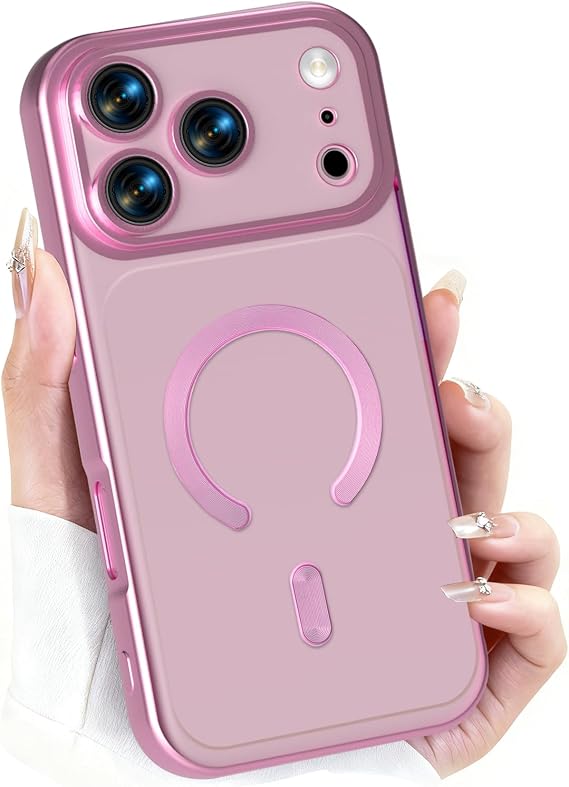 Magnetic for iPhone 17 Phone Case 6.3 inch, Compatible with Magsafe, Cute Trendy Translucent Matte Shockproof Protective Phone Cover Full Camera Protection for Men Women, Pink