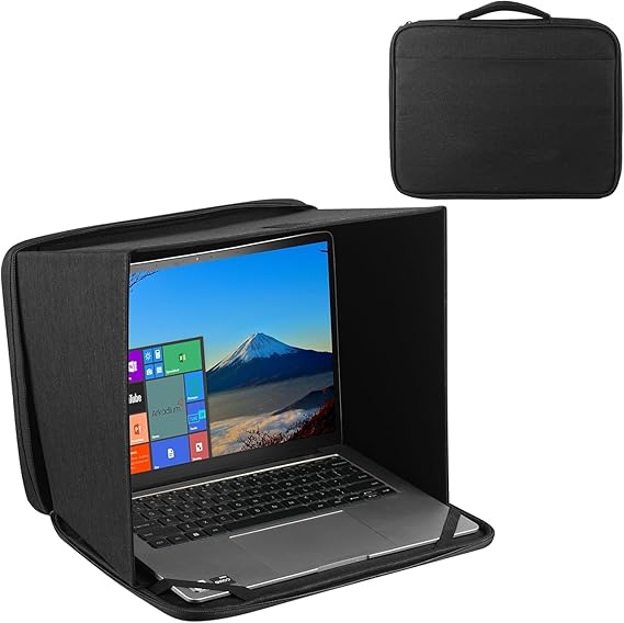HoYiXi Universal Foldable Laptop Sun Shade & Privacy Shield - Fits 12-14 inch Laptop - Blocks Sunlight, Protects Privacy, Working Outdoor Travel,Anti - Glare,Laptop Sleeve Bag,(Patent Pending)-Black
