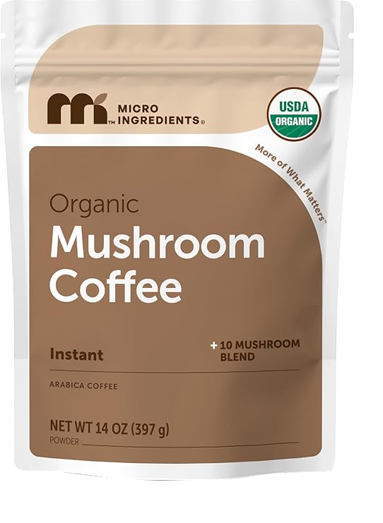 Organic Instant Mushroom Coffee, 14 oz | Medium Roast Arabica | 10-Mushroom Blend with Lions Mane, Reishi, Chaga, More | Certified Organic | Gluten, Dairy, Soy & Tree Nut Free