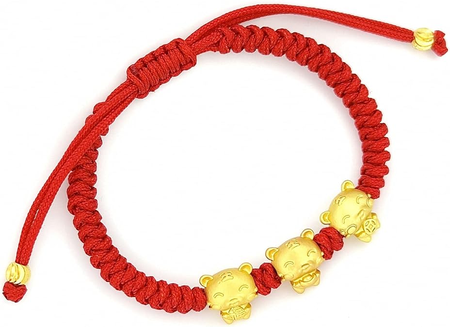 TEMICO Handmade Braided Rope Lucky Red String Tiger Bracelet for Women | Chinese Zodiac Animal Charm Bracelet Good Luck New Year Birthday Aumlet Jewelry Gift, Adjustable