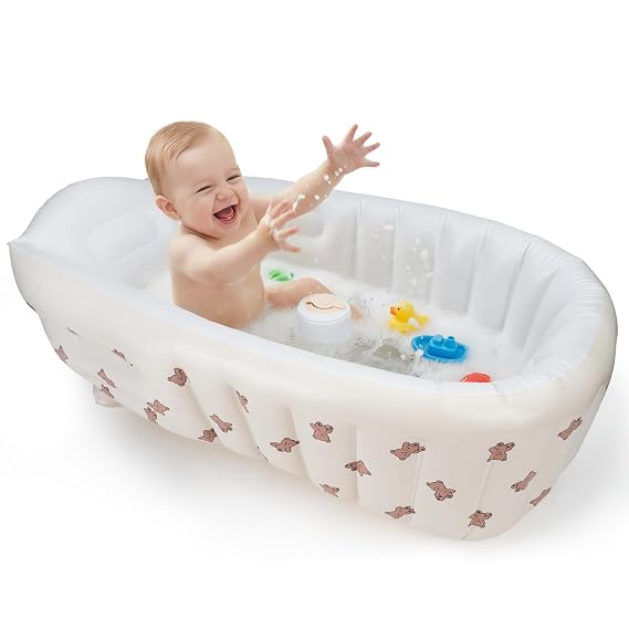 UNEEDE Inflatable Baby Bathtub, Portable Baby Tub with Built-in Air Pump | Anti-Slip Design with Big Drain, Perfect for 0-6 Months Newborn and up, Ideal for Home Travel & Beach