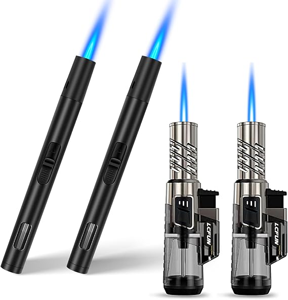 4 Pack Torch Lighters Refillable Butane Lighters with Adjustable Single Jet Flame and Visible Fuel Tank