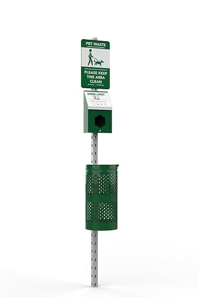 Dogipot 1003HP-L Pet Station Includes Sign, Header Pak Dispenser, Steel Receptacle, Header Pak Bags and Liner Trash Bags, Forest Green