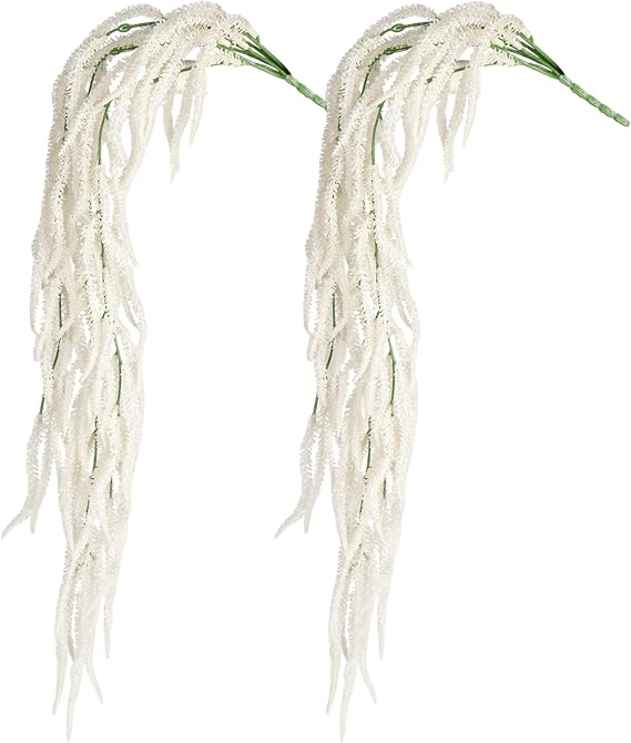 2 Pack 32 White Amaranthus Artificial Flower Stem with Ivy Leaves for Centerpieces Wedding Decoration