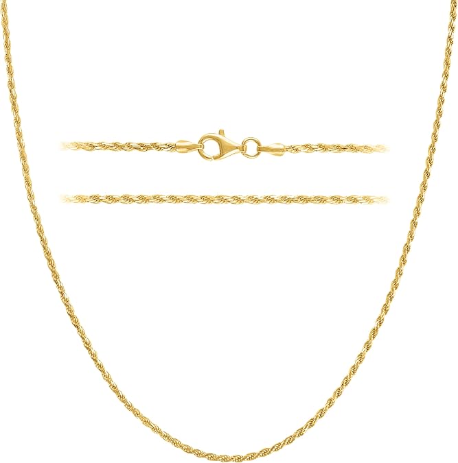 KISPER Gold Rope Chain Necklace for Women Men Plated 925 Sterling Silver