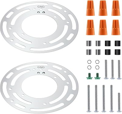 2 Pack Universal Light Fixture Mounting Bracket with Ground Screw, 4 Inches Steel Round Crossbar Plate,Wall Mounting Bracket,Ceiling Light Mounting Bracket,Chandelier Mounting Kit