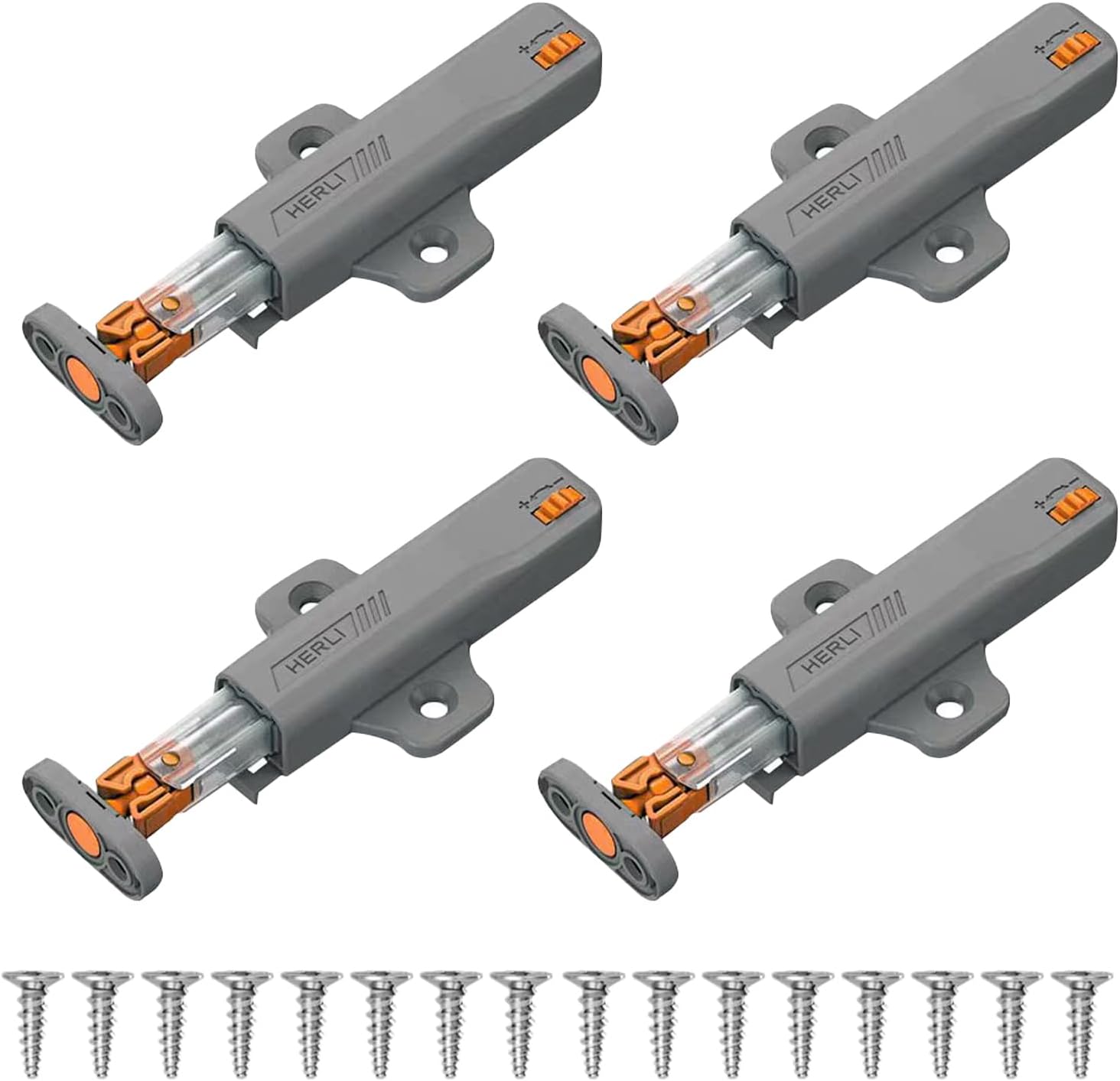 4 Pack Push to Open Door Catches - Grey Heavy Duty Push Latches for Cabinets, Drawers & Wardrobes | No-Knob Touch Release Mechanism for Kitchen & RV Furniture