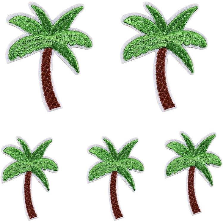 5Pcs Green Appliquess Art Crafts for DIY Clothing Accessories,Coconut Palm Tree Embroidered Patch Iron on Patch DIY Sewing Applique Trim and Embellishments Applique Patches