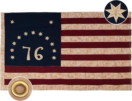 Bradford Vintage 76 Bennington Flag 3x5 ft Cotton for Outside, Heavy Duty Tea Stained 1776 American 250th Anniversary Flag Aged Looking for 4th of July Cloth Old USA US 1776 Flag