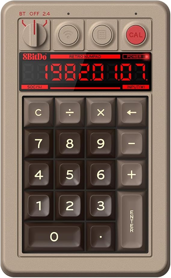 8Bitdo 18 Key Retro Mechanical Numpad, Supports PC & Standard Calculator Mode, Hot-swappable, PC Calculator Shortcut Button, Bluetooth/2.4G/Wired for Windows and Android - C64 Edition