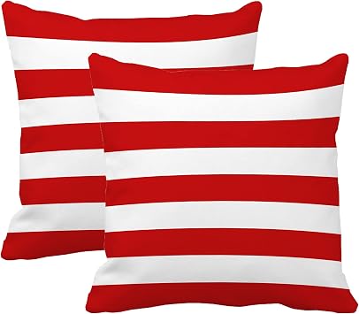 Leaveland Red and White Stripe Set of 2 16x16 Inch Cotton Polyester Square Throw Pillow Cover Decorative Soft Cushion Case Fall Autumn Winter Christmas Home Decor Sofa Standard Size Accent Pillowcase