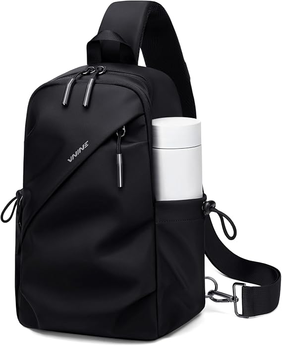 VNINE Small Sling Bag for Men Women, Lightweight Cross Body Chest Bag with Headphone Port for Hiking Biking Travel